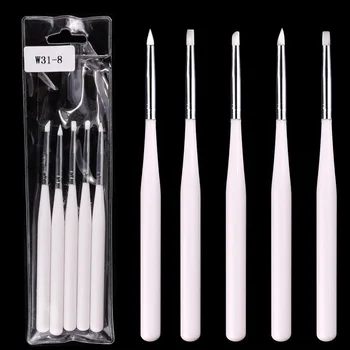 

5PCS Nail Painting Pen White Pole Silica Gel Pen Plastic Pole Embossing Phototherapy Pen Interlacing Drawing Pen Five Sets CC139