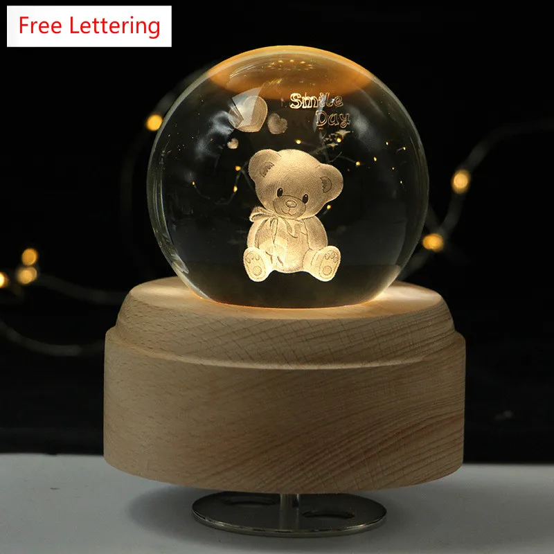 

Creative 3D Crystal Ball Music Box Night Light Warm Rotate/Colorful Bluetooth No Rotate Elk Moon Bear Table Lamp Lover/Kids Gift