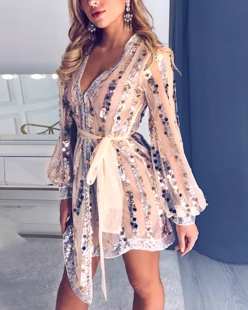 Glitter Plunge Sequins Sheer Mesh 