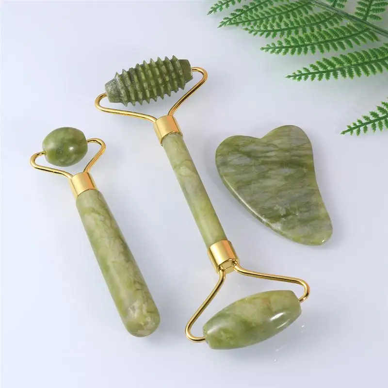 Natural Jade Facial Skin Care Massage Roller Manual Scraper Face Lift Massager Wholesale Crystal Gua Sha Board Set | Красота и