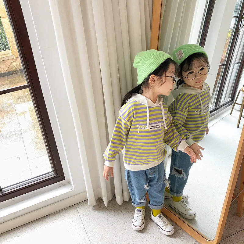 LOOZYKIT Fall Little Girls Sweatshirt Children Clothing Baby Hoodie Colorful Striped Blusas Tops Kids Hoodies Clothes - Цвет: C
