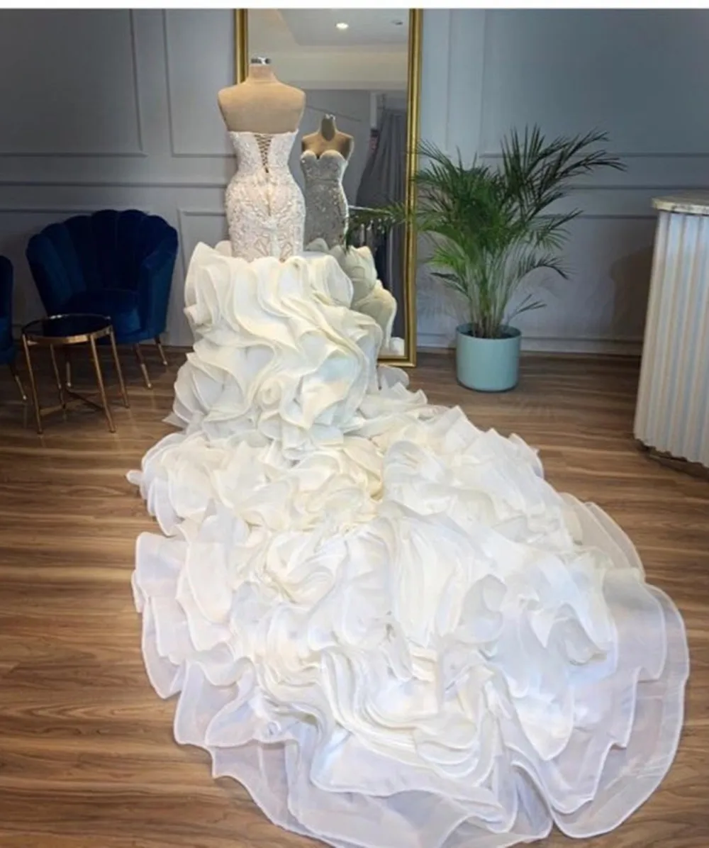 Casamento Свадебные платья русалки с блестящими кристаллами пышные нижние свадебные платья с оборками милое кружевное платье Vestido De Noiva