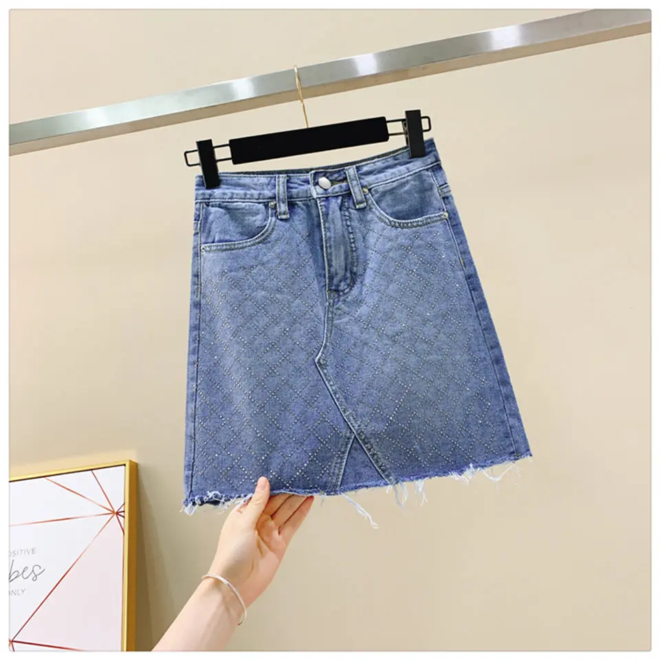 bright blue denim skirt