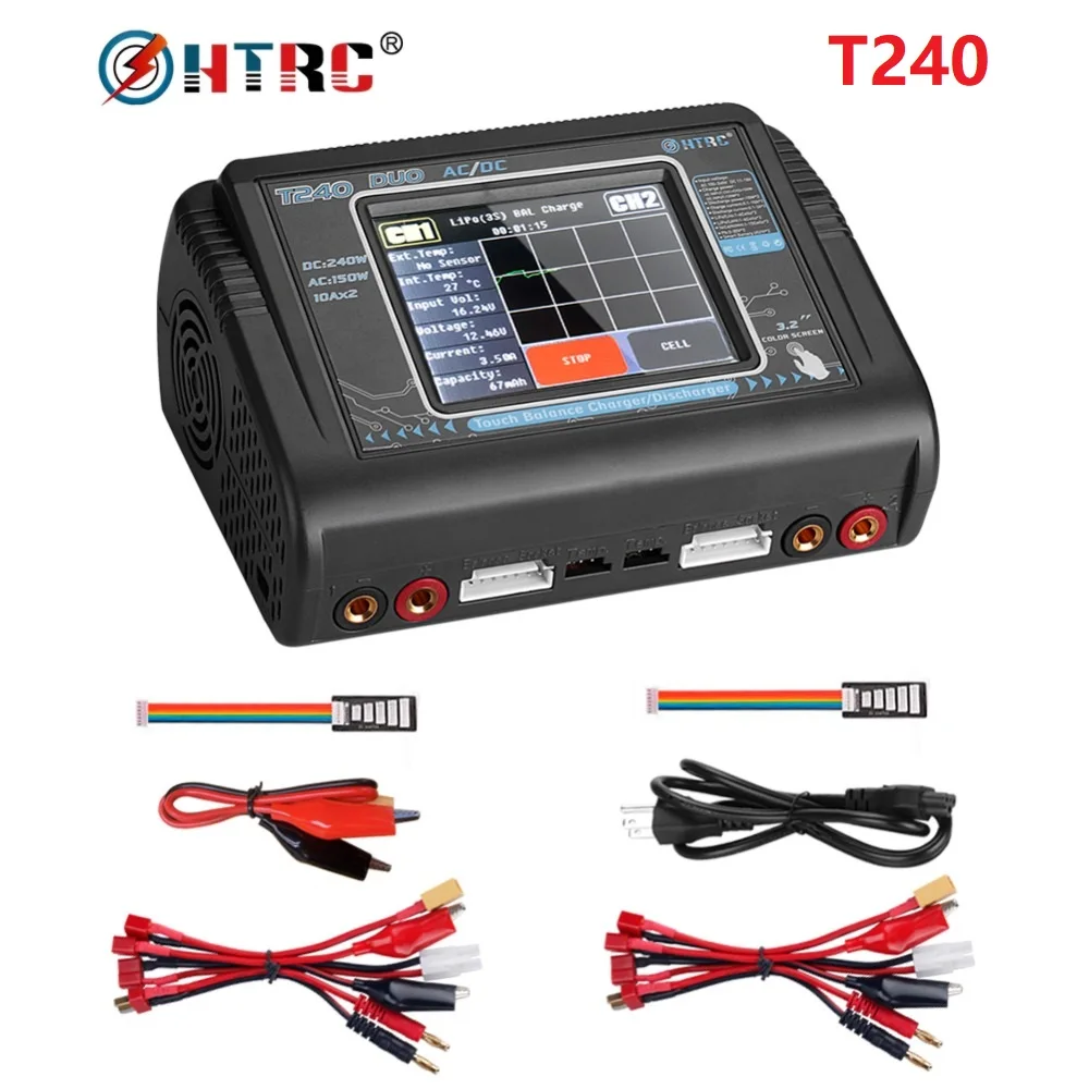 HTRC T240 DUO RC Charger AC 150W DC 240W Touch Screen Dual Channel Balance Discharger For RC Models Toys Lipo Battery