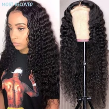 Deep Wave Frontal Wig 4x4  Lace Front Human Hair Wigs For Black Women Deep Curly Transparent 13x4 Peruvian Lace Frontal Wigs