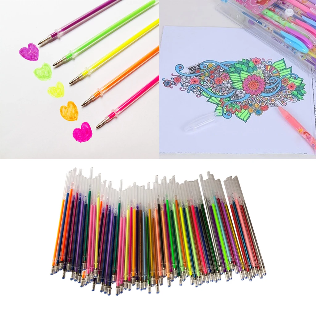 60/100 Color Neon Gel Pen Refill For Coloring Drawing Craft Marker