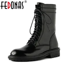 FEDONAS Classic Genuine Leather Female Motorcycle Boots Night Club Shoes Woman High Quality Chunky Heels Women Ankle Boots