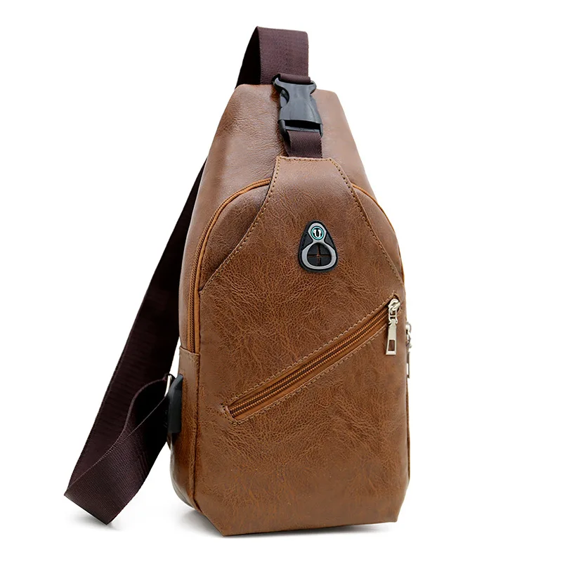 Мужские сумки через плечо, мужская сумка на груди с USB, дизайнерская сумка через плечо, кожаные сумки на плечо, диагональная упаковка, рюкзак для путешествий - Цвет: 2-light brown