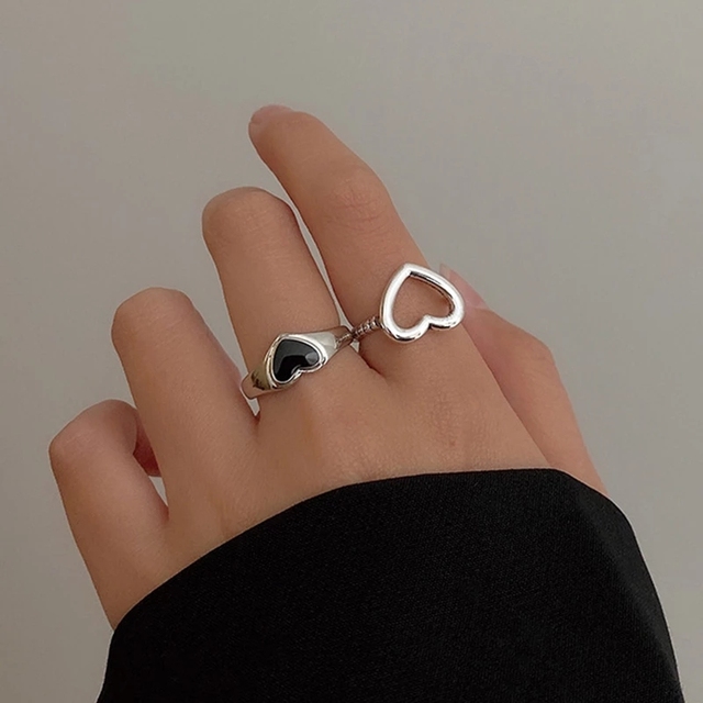 Color Hollowed Heart Shape Open Ring Set Design Cute Fashion Love Jewelry For Women Girl Gifts Adjustable Birthday Party