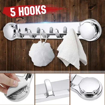 

5 Hook Sucker Wall Mounted Hooks Rack Rail Bathroom Kitchen Bar Wall Hook Storage Shelf for Clothes Keys Towel Home