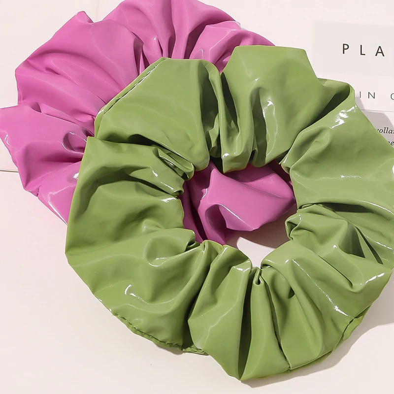 

New Design Faux Leather Elastic Hair Bands Scrunchie Solid Headwear PU Blue Red Black Ring Elastic Hair Bands Sports Hair Tie