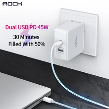 ROCK USB зарядное устройство 45 Вт PD USB 2.4A Быстрая зарядка дорожное настенное зарядное устройство складная вилка США зарядное устройство для телефона iPhone iPad samsung Xiaomi