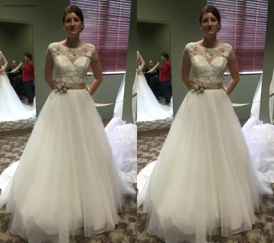 New Arrival Summer Wedding Dresses 2018 A Line Sheer Cap Sleeves Appliques Scoop Neckline Sash Long Bridal Gowns Bohemian Cheap  155