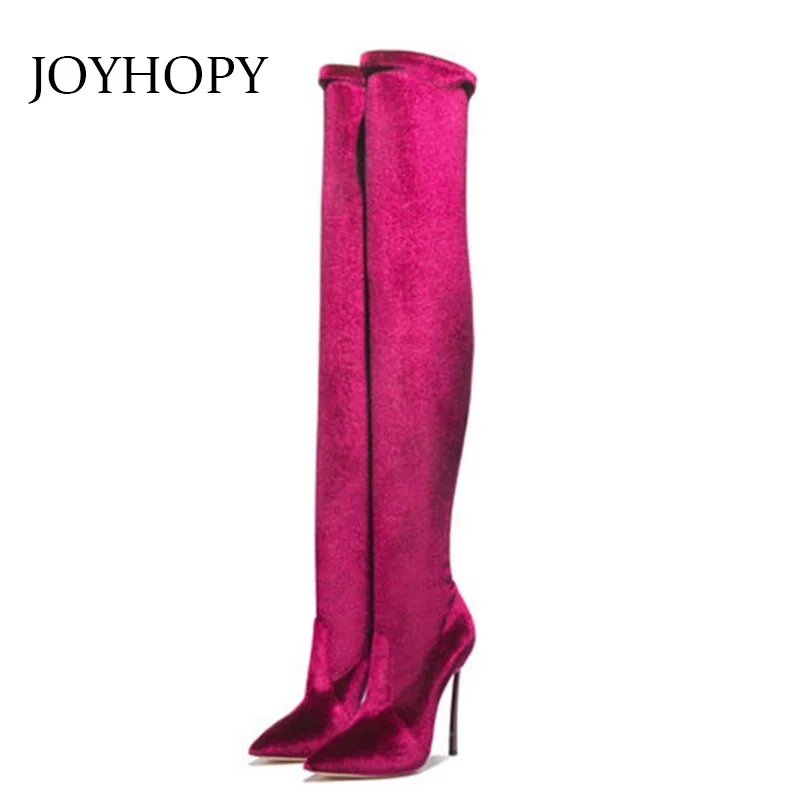 

2019 Flock Thin Leg Over The Knee Boots Women Autumn Winter Suede High Heels Shoes Female Stretch Fabric Thigh High Boots WB1515