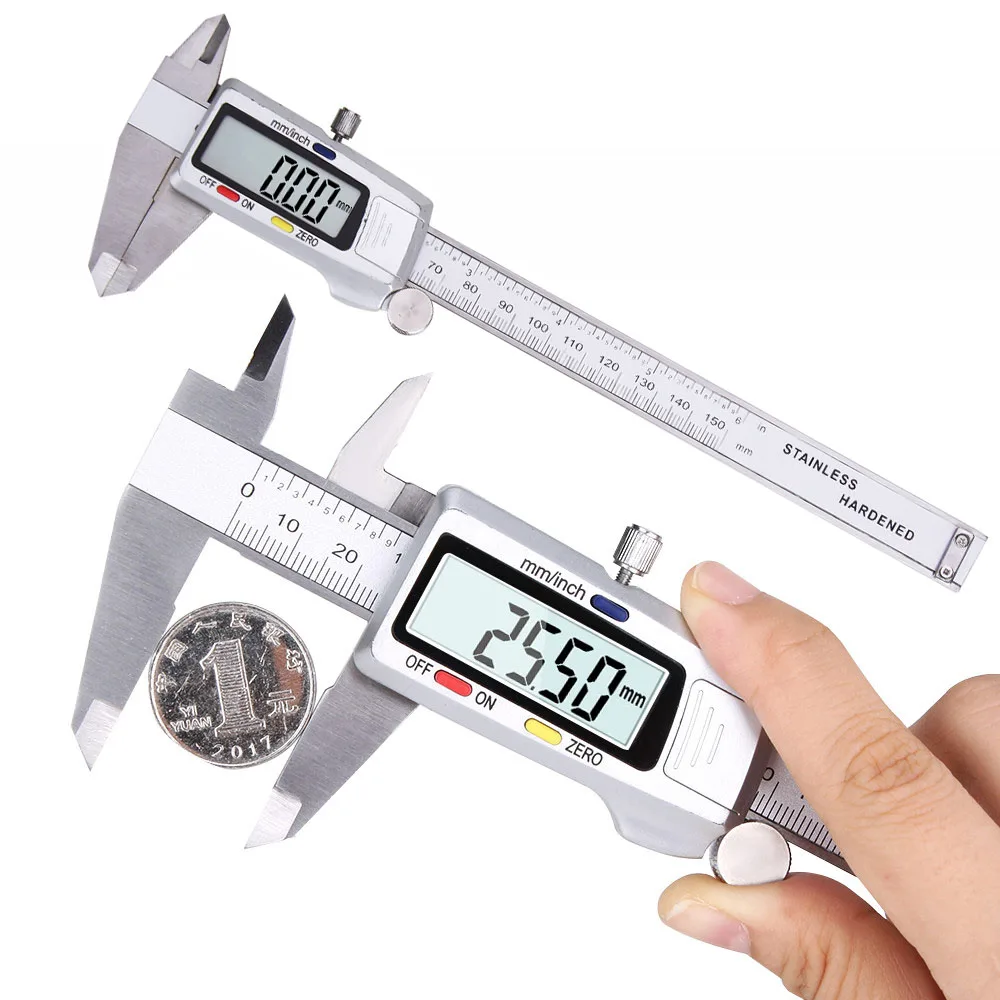 Silver 150mm Vernier Calipers Measuring Tool Stainless Steel Digital Caliper 6 inch Measuring Instrument - Цвет: Silver