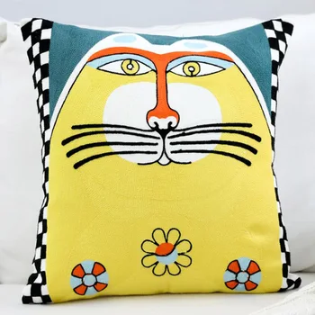 

Manual Embroidery cat throw cushion cover Pillowcase Cat 100% Cotton Canvas Cushion Cover Decorative Pillowcase Style Sofa