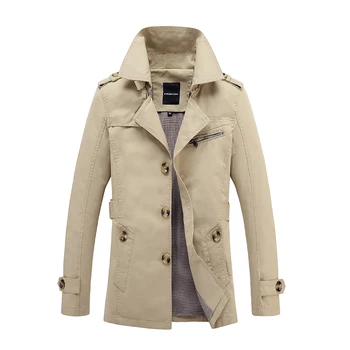 

2019 Autumn Winter New Men's Windbreaker Business Trench Coat Male Casual Long Overcoats Lapels Military Medium Length Coats