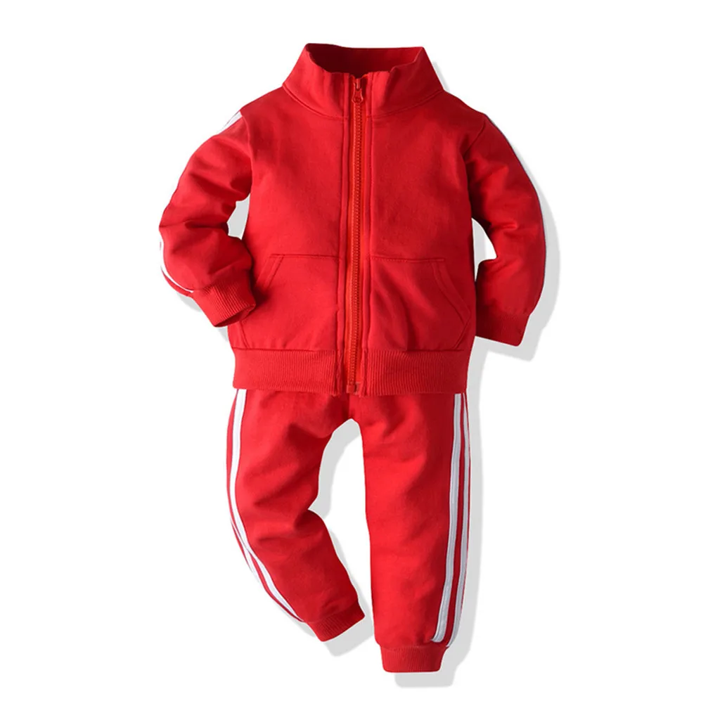 Casual Sports Toddler Baby Kids Boys Girls Clothes Long Sleeve Coat Long Pants Solid Printed Sportswear Outfits Tracksuit Set