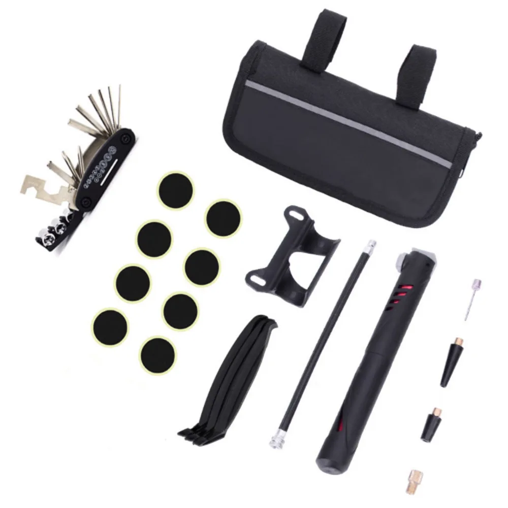 Best 1 Set Bicycle Portable Tyre Repair Kit Tools With Bike Bag Multi Function Tools bike Accessories