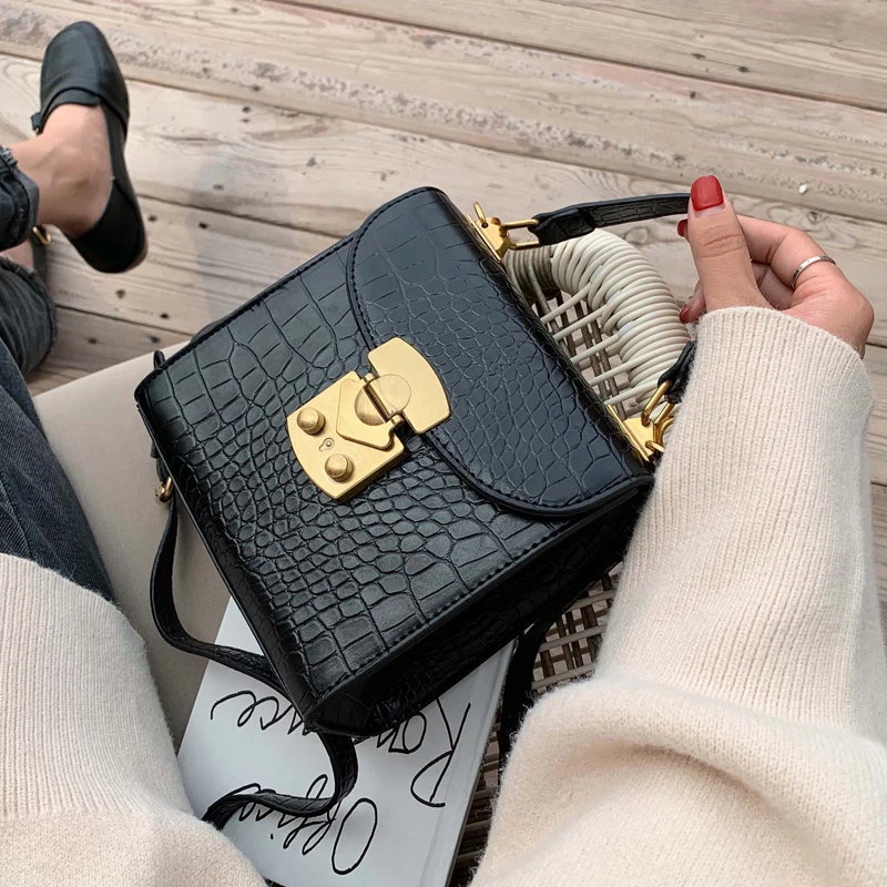 

Mini Stone Pattern PU Leather Crossbody Bags for Women 2020 Lock Designer Shoulder Messenger Bag Female Travel Handbags