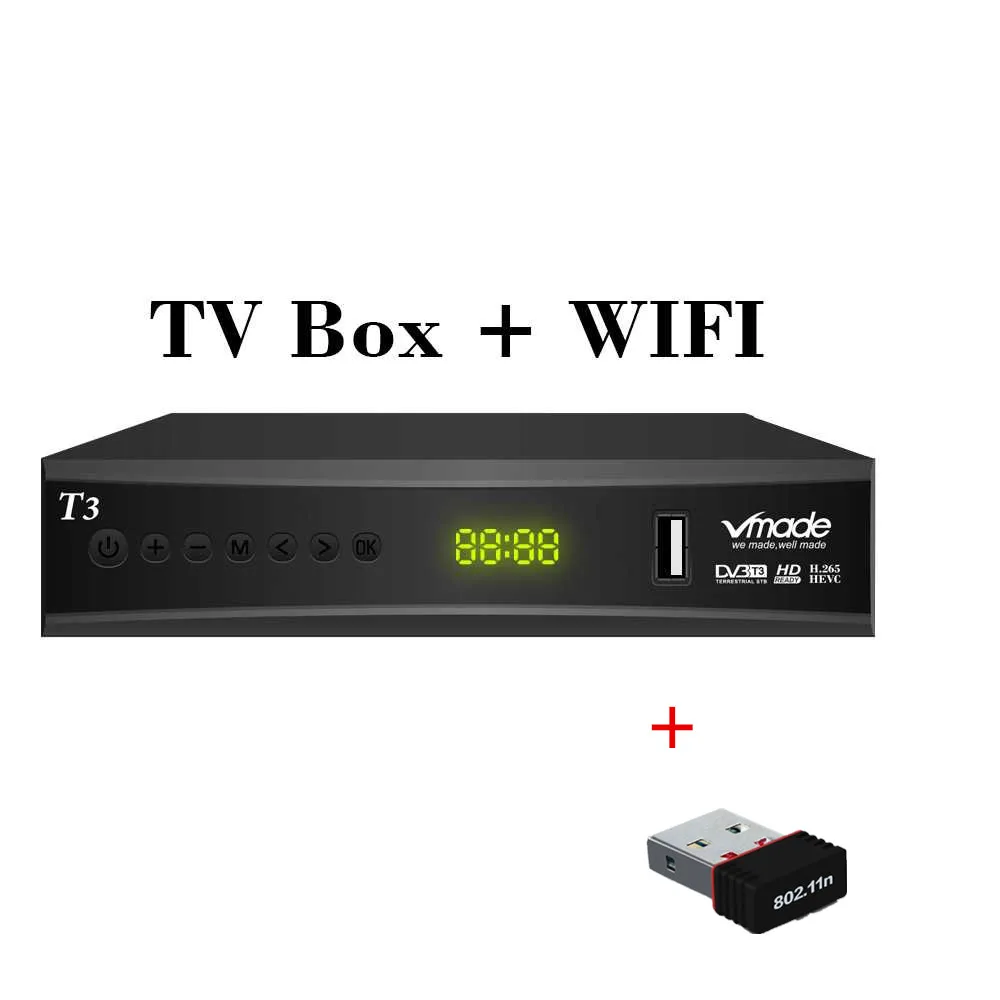 with USB WIFI Новейший DVB T3 DVB T2 наземный приемник HD 1080P ТВ тюнер DVB T2 декодер H.265 поддержка youtube USB wifi цифровой приемник - Цвет: with USB WIFI