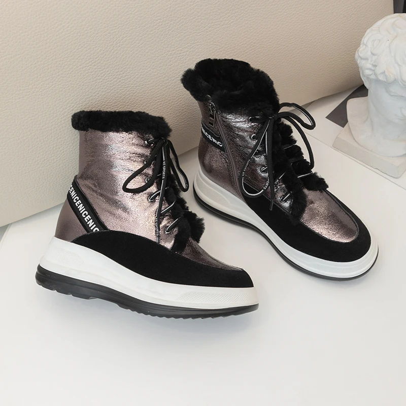 Size34-43 сапоги из натуральной кожи; женские зимние теплые шерстяные кроссовки на меху; зимние сапоги на платформе; женские ботильоны; женская повседневная обувь