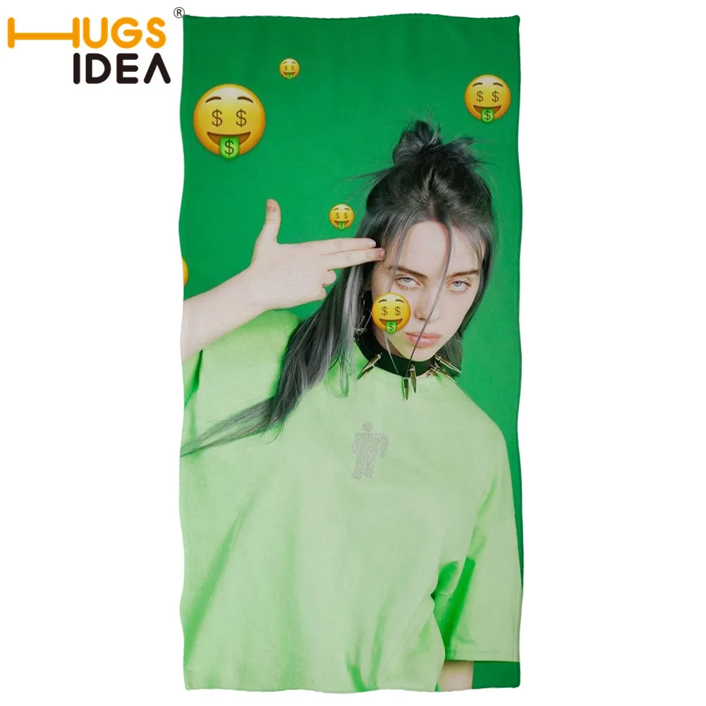 YY2506 Банное полотенце с принтом HUGSIDEA Billie Eilish, женское мягкое быстросохнущее пляжное полотенце, спа, спорт, тренажерный зал, одеяло из микрофибры, моющееся домашнее полотенце s - Цвет: YY2506