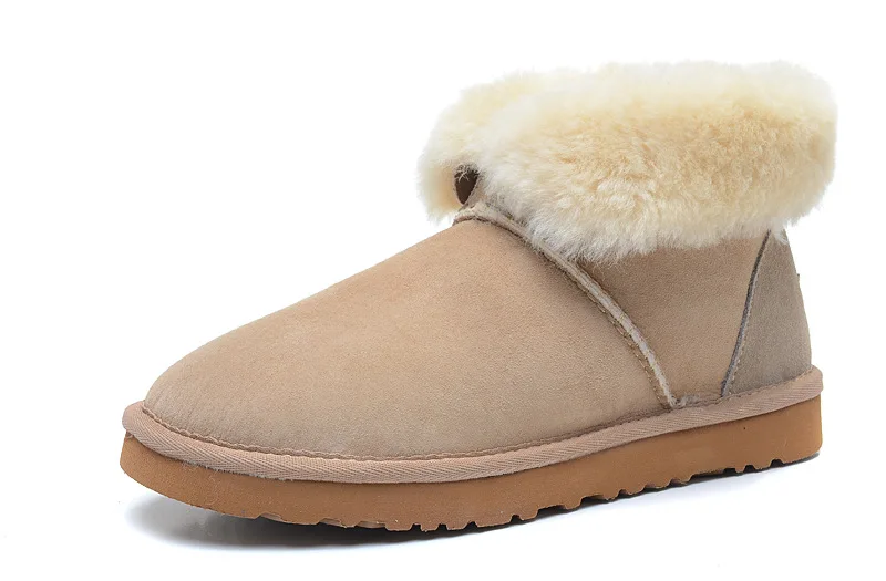 Модные мужские зимние ботинки из натуральной овечьей кожи; мужские зимние ботинки; натуральный мех; теплые шерстяные ботильоны; Мужская обувь наивысшего качества - Цвет: Sand
