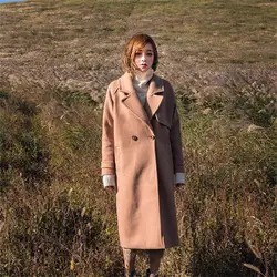 Женское модное пальто в длинном абзаце 2019, осенне-зимнее Новое двубортное шерстяное утепленное шерстяное пальто выше колена