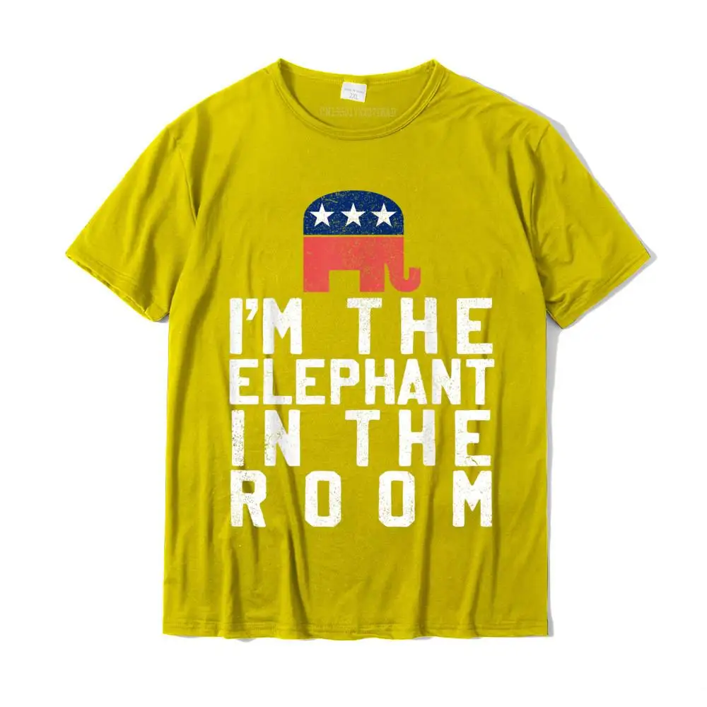 Men Prevalent Printing T Shirt Round Neck Summer 100% Cotton Fabric T Shirts Camisa Short Sleeve Cool Clothing Shirt I'm The Elephant In The Room Funny Republicans Gift T-Shirt__MZ16404 yellow