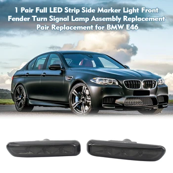 

2Pieces Full LED Strip Side Marker Light Front Fender Turn Signal Lamp Assembly Replacement Pair Replacement for BMW E46 Gray