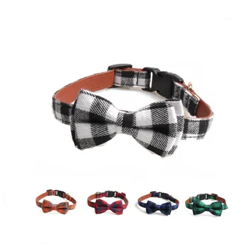 

Pet Product for Small Dog Cat Collar Wholesale Plaid Bowtie Design with Safety Buckle Chihuahua Neck Collar Pet Collar Leash