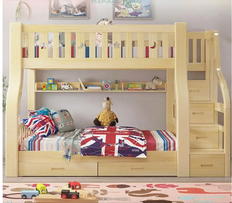Children's bed upper and lower beds double bunk bed solid wood mother and child adult two storey high low pine stagg