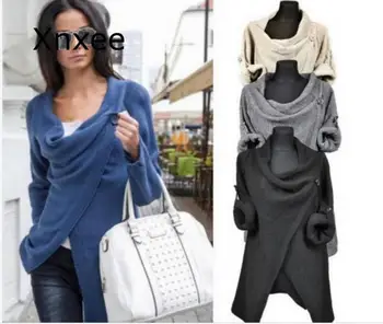 

Women Plus Size Autumn Loose Knitted Cardigans Women Sweater Knit Poncho Cotton Irregular Single Button Christmas Sweaters