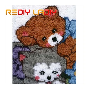 

Latch Hook Rug Kits Crocheting Carpet Rug Bear Kitten Acrylic Yarn Pre-Printed Canvas Cushion Mat Crochet Wall Tapestry Crafts