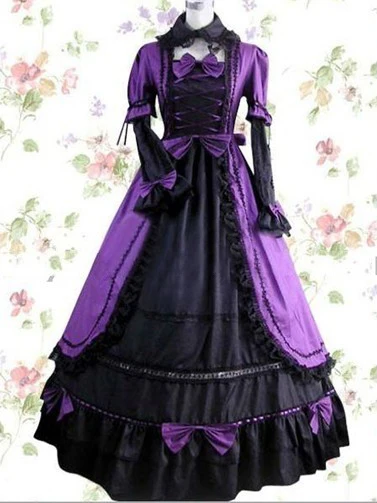 Черное И фиолетовое классическое готическое викторианское платье