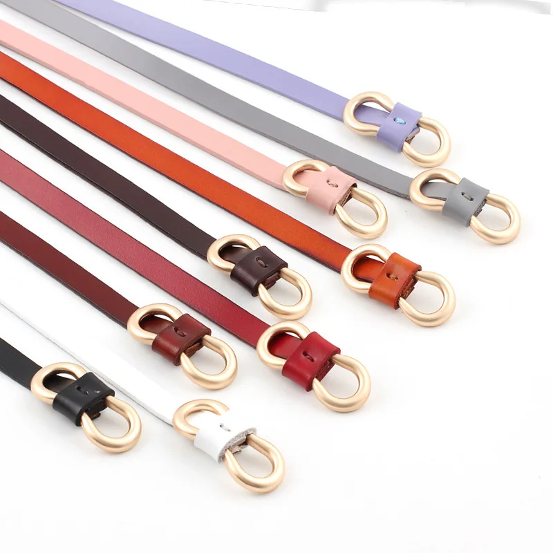 

Invisable Cowhide Thin Belt For Dress Student Women Genuine Leather Belt Metal Buckle Elastic Non-slip Waist Strap