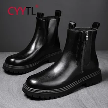 

CYYTL Chelsea Men's Boots Smooth Leather Side Zipper Platform Shoes Comfortable Outdoor Waterproof Anti-Slip Ankle Booties