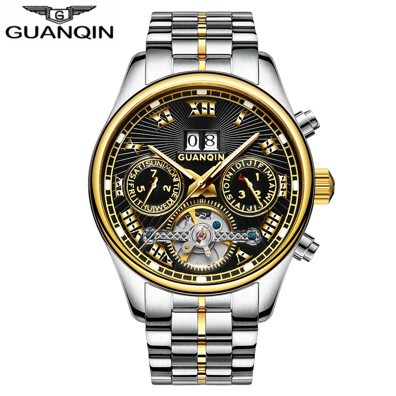 GUANQIN автоматические механические часы класса люкс Tourbillon Relogio Masculino водонепроницаемые мужские спортивные часы наручные часы для плавания