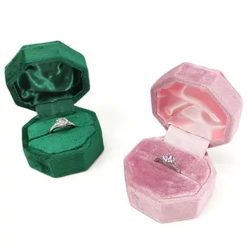 

Octagon Velvet Ring Bearer Box - Premium Gorgeous Vintage Single Ring Display Holder for Jewelry with Lid for Proposal
