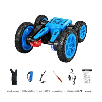 

RCtown 2.4g Double-sided Stunt Toy Car Watch Remote Control Colorful Light 360 Degree Rotating Kids Stunt Car