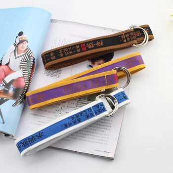 

Fashion Canvas Belt For Men Women Jeans Harajuku Chinese Characters Personality Double Ring Buckle Belt white Waistband