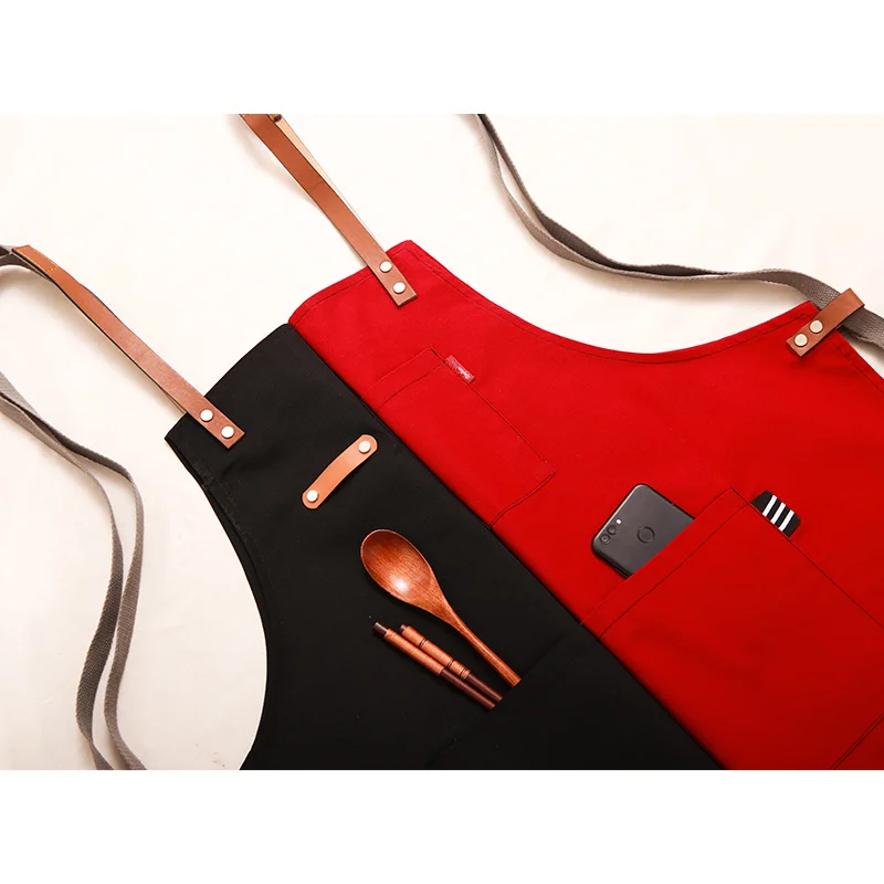 Korean fashion denim canvas apron cotton restaurant coffee shop barber nail shop men and women overalls custom