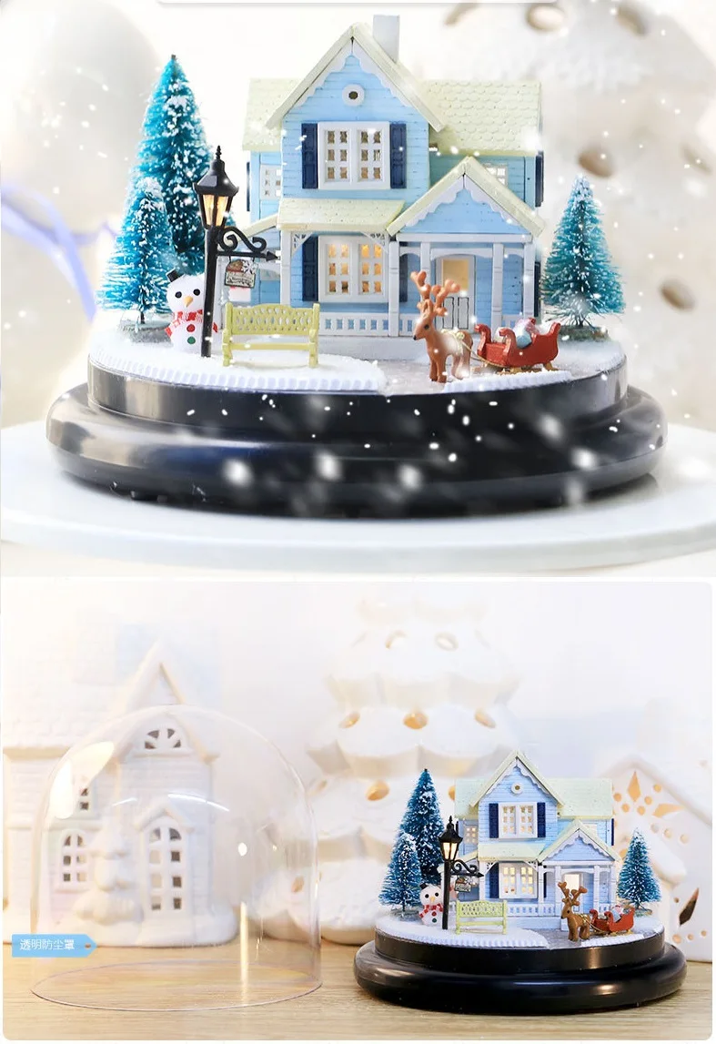 DIY скандинавские наборы стеклянных шаров для кукукольного домика, зимний дом «Снежный» деревянный ручной работы для детей, миниатюрный домашний декор, сборные игрушки