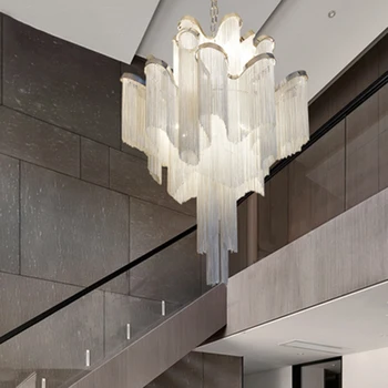 

Post-modern LED Chandeliers Nordic Designer Engineering Luxury Chain Tassel Aluminum Chain Decor Hinging Lamp Lighting Luminaire