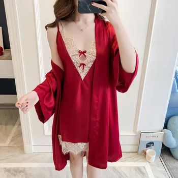 

Sexy Silky Women's Pajamas Sling Top Pajamas V-Neck Pajamas Women's Home Wear Pajamas Bathrobes Pajamas Pajamas Bathrobes M-XL