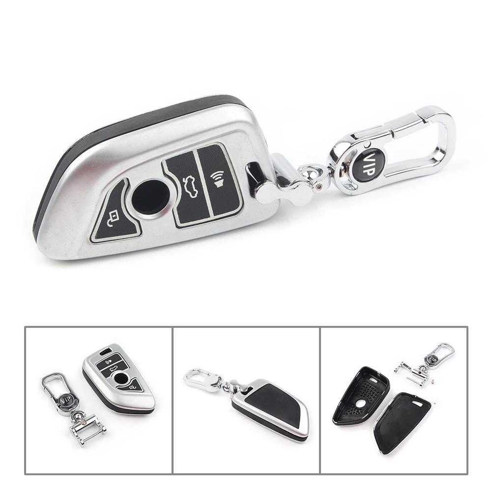 

Car Remote Keyless Key Cover Case 4 Button Key Shell For BMW X Series X1 X5 X6 Silver Metal