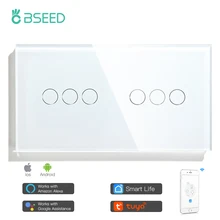 Bseed 6 Gang 1/2/3way Wifi Control Double Light Switch Touch Switch Wall Switch 3 Color Crystal Class Panel Fashion Smart Switch