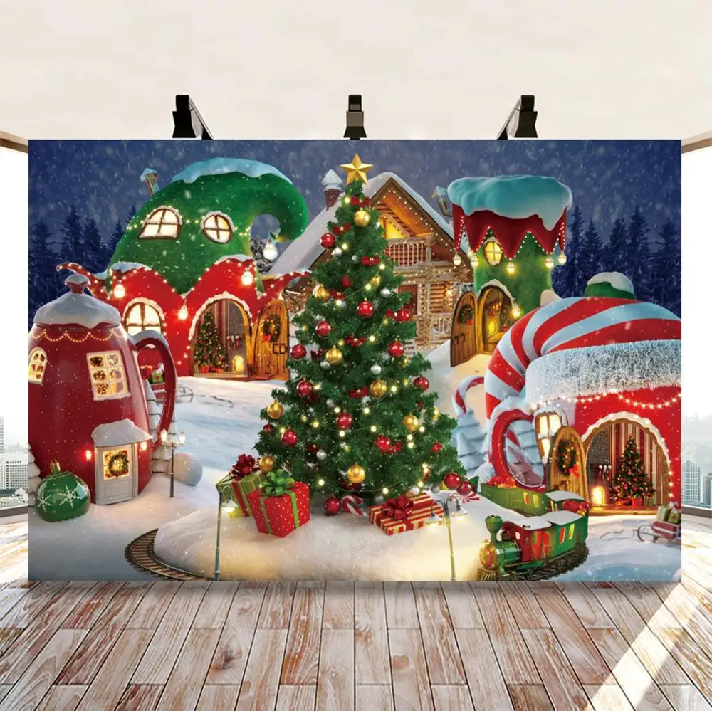 Winter Christmas Tree Castle Snowscape Backdrops for Photography Baby Child Photo Background For Studio Photocall | Электроника