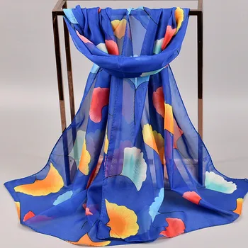 

2020 Spring Chiffon Scarves Ginkgo Leaf Printing Madam Small Knot Lady Scarf Neckerchief Hijab Scarf Shawl Headwear Accessory